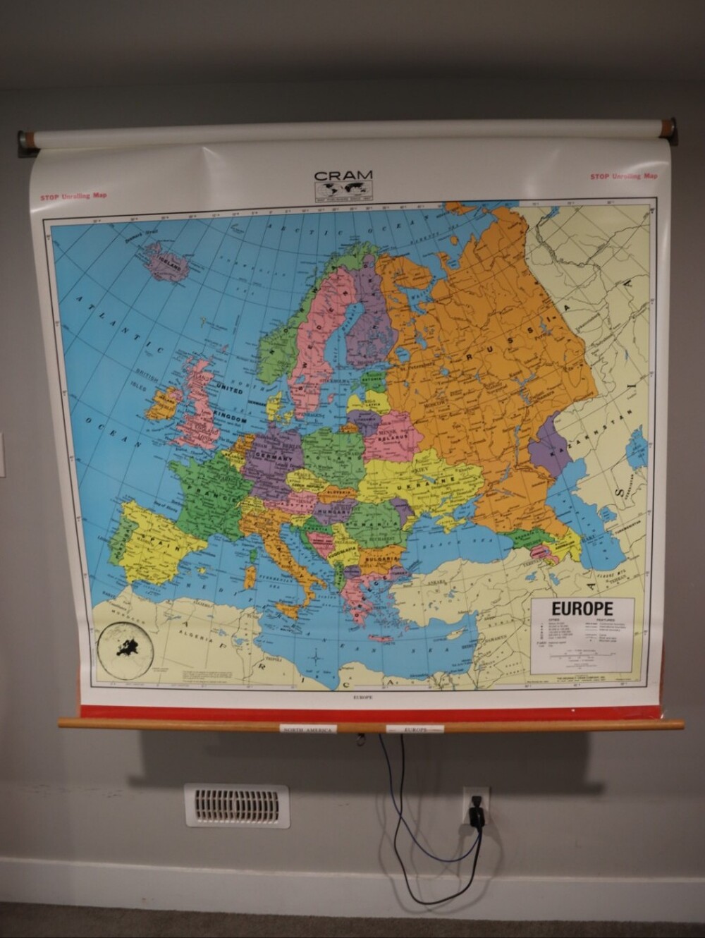 Cram Maps 50"×44" Classroom Roll-up Map Of Europe